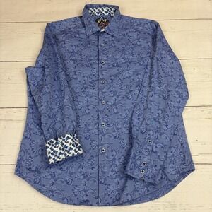 Robert Graham  Shirt Paisley Mens Large Blue Paisley Embroidered Contrast Cuff